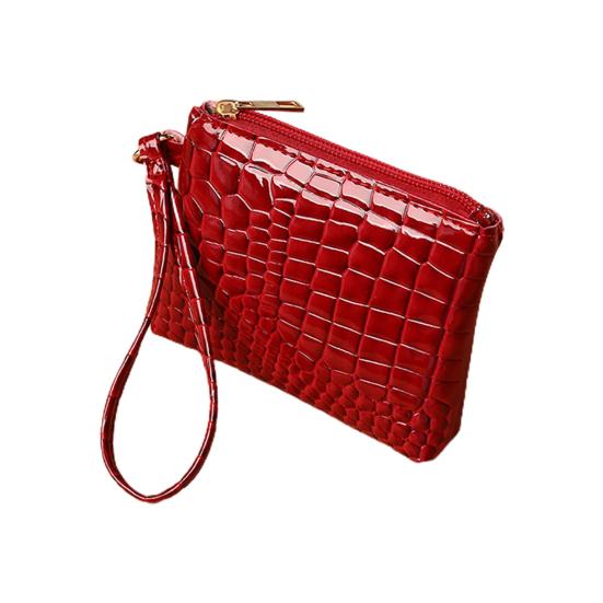 Clutch Bag Crocodile Pattern Smooth Zipper Solid Color Hand Ring Waterproof Faux