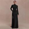 Elegant European Slim Fit Bodycon Dress - Autumn/Winter Collection, Solid Color, Pleated, Flowy, Belted Design
