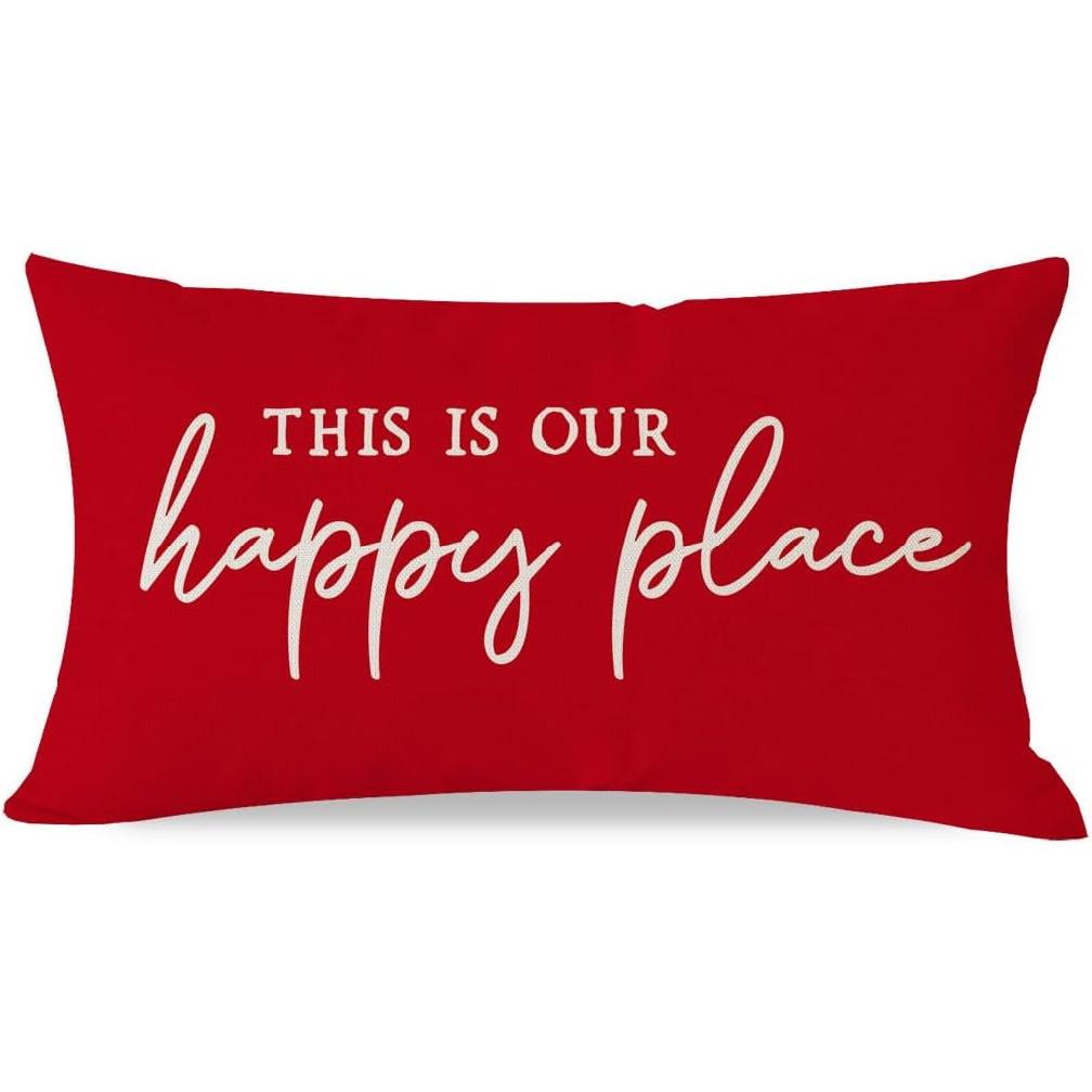 PANDICORN This Is Our Happy Place Pillow Covers 12x20 Inch Modern Farmhouse Outdoor Decorations Lumbar Decorative Throw Pillows Cases Cushion Covers