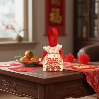 2026 New Year Cartoon Horse Year Handbag Canvas Portable Wedding Candy Storage Bag Chinese Style Blessing Gift Bag