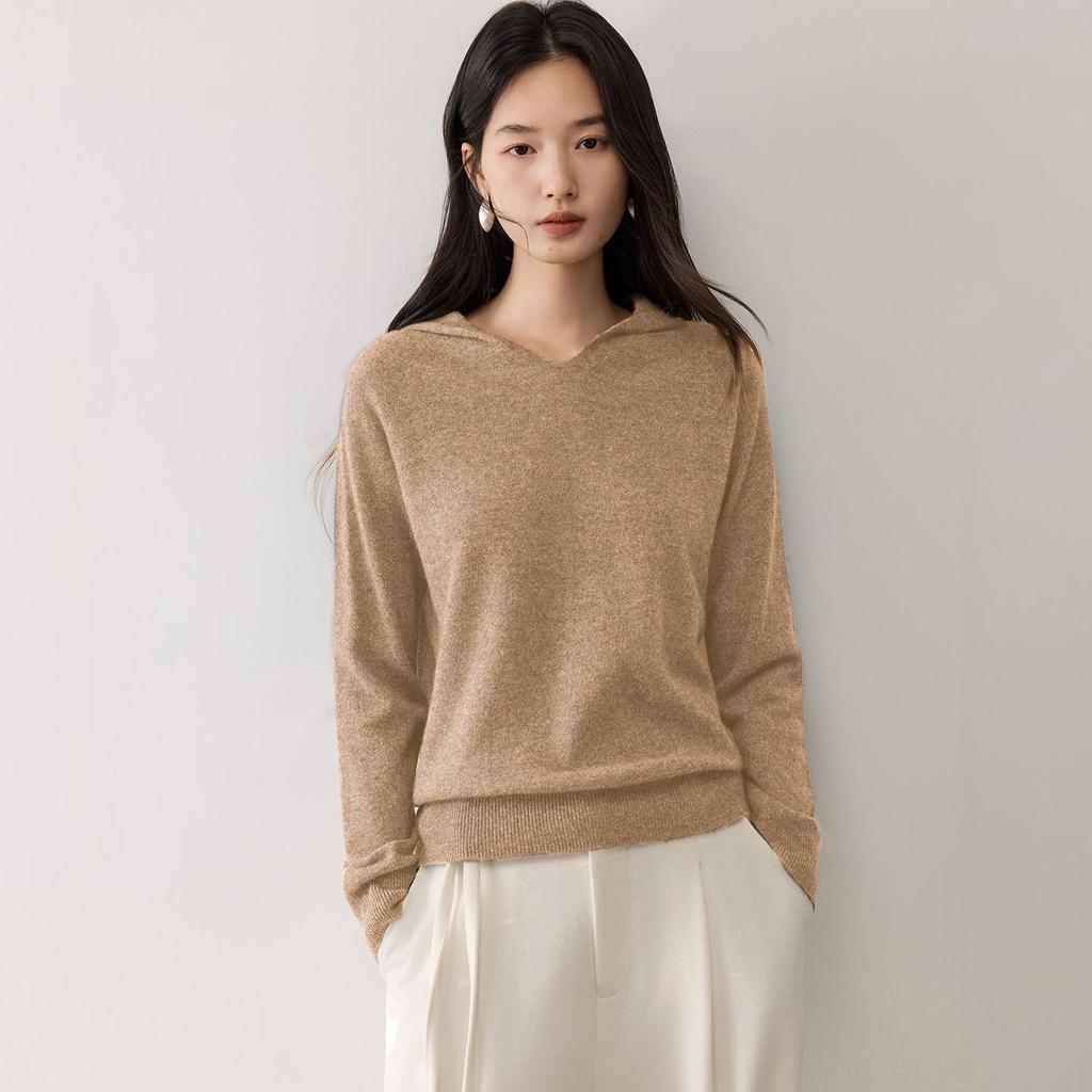 Lekasha Women's Cashmere Wool Seamless Knit Hoodie - Autumn/Winter Base Layer