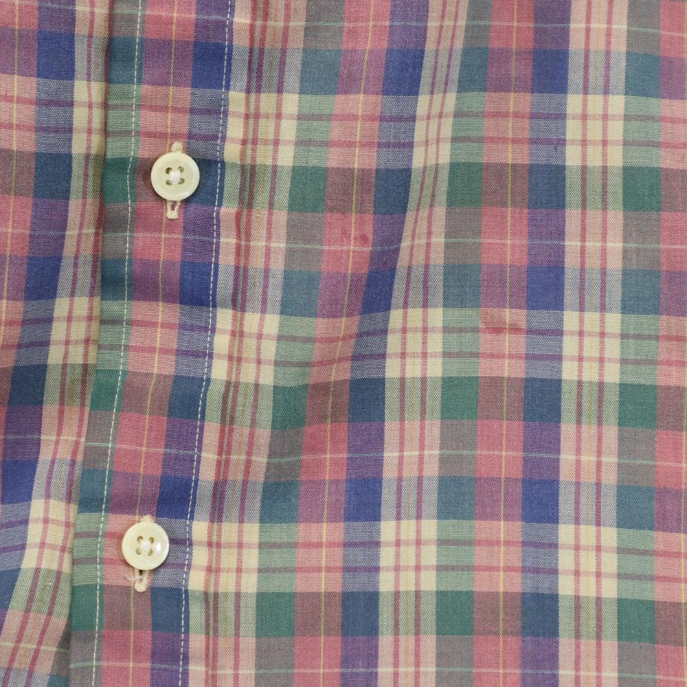 IZOD LACOSTE 70s 80s Vintage Spool Tag Check Pattern Short Sleeve Button Down Shirt Men's Used