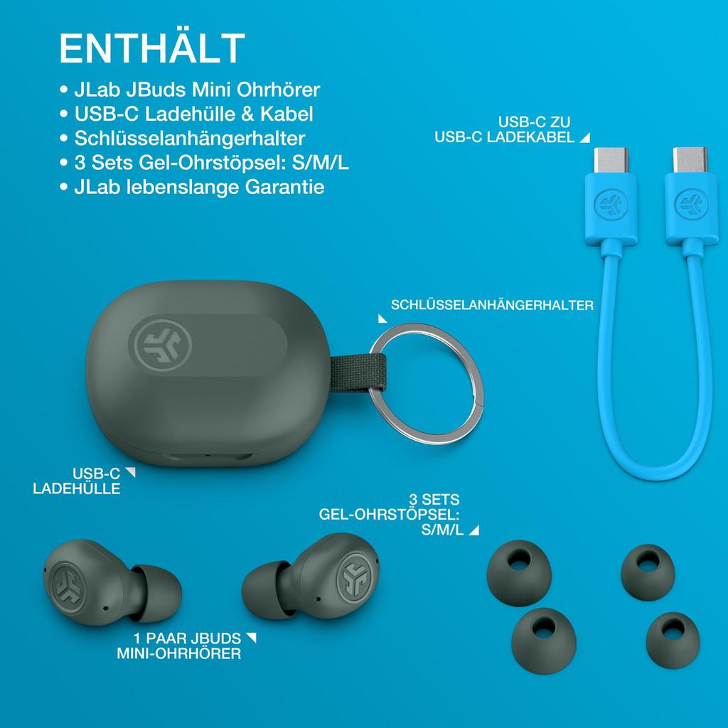 Official JLab JBuds Mini Wireless Waterproof Bluetooth Earphones for Small Sleep External Sound Mini USB App Official Limited Mint Green Earbuds,