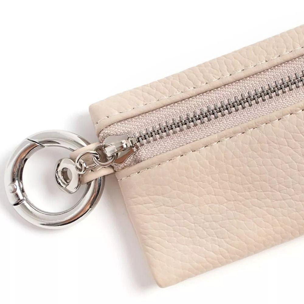 Neue Geldbörse aus echtem Leder Unifarbene kleine Rindsleder-Schlüsselanhänger-Tasche Reißverschluss Aufbewahrungstasche