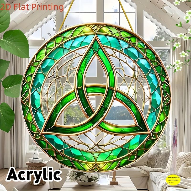 

2D Flat Celtic Knot Acrylic Green & Golden St. Patrick s Day Desktop Decoration, Suitable for Wall Decoration, Porch, Room, Villa, Accents Home, Hallw 15*15CM
