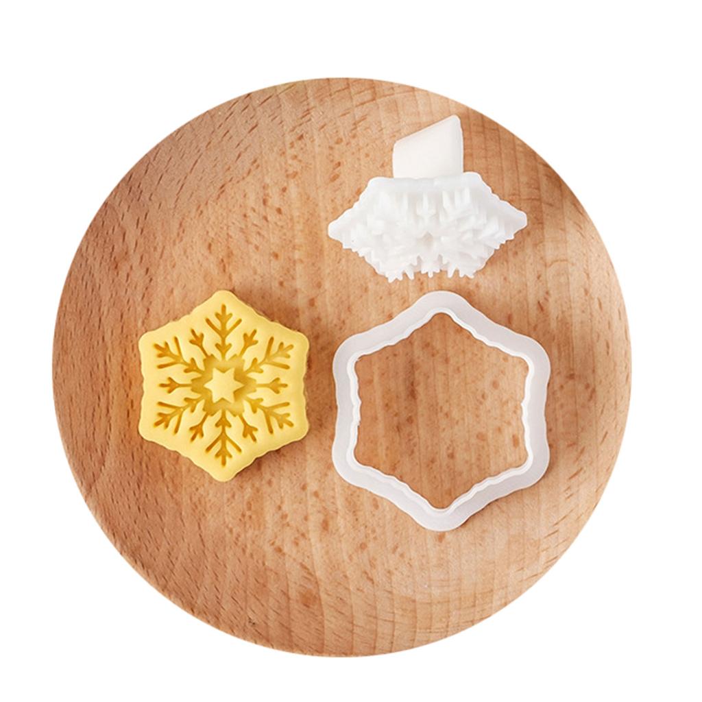 Christmas Snowflake Cookie Cutters Pressable Biscuits Mold Plastic Cookie Stamps DIY Cake Baking Tool Easy to Clean