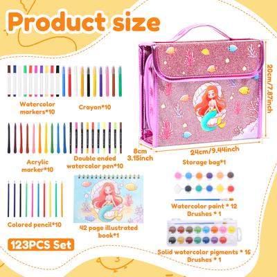 123Pcs Washable Markers Set Creative Watercolor Drawing Kit Cartoon Stationery Case with Marker Acrylic Pen Crayon Kids Gifts