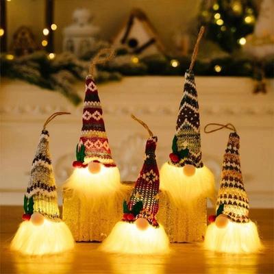 Weihnachtsdekoration Feiertag Strickmütze mit Licht Gesichtsloser Puppenanhänger Atmosphärendekoration Leuchten Alter Mann Kleine Puppe Anhänger