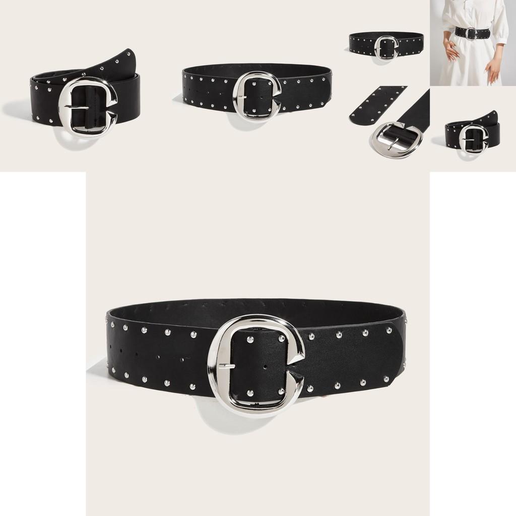 Style Rivet Leather Belt With Metal Buckle For Street Fashion And Casual Wear