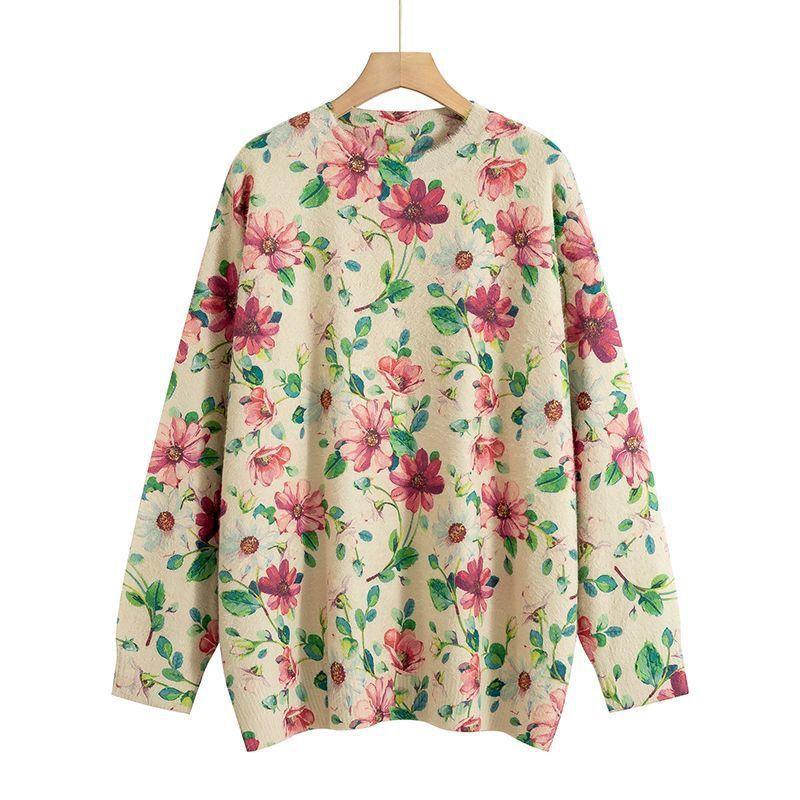 Umělecký svetr z imitace norkové kožešiny Retro etnický styl Podzim Zima Volný pulovr Dámský kulatý výstřih Populární pletený svetr pro ženy