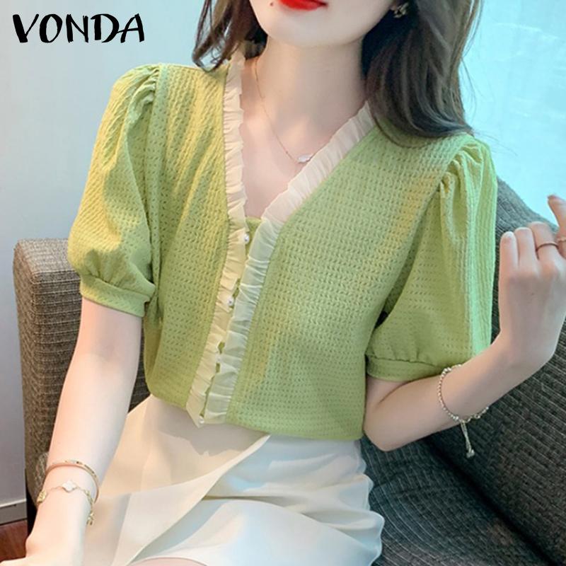 

VONDA Летние пышные женские повседневные топы с короткими рукавами, блузка