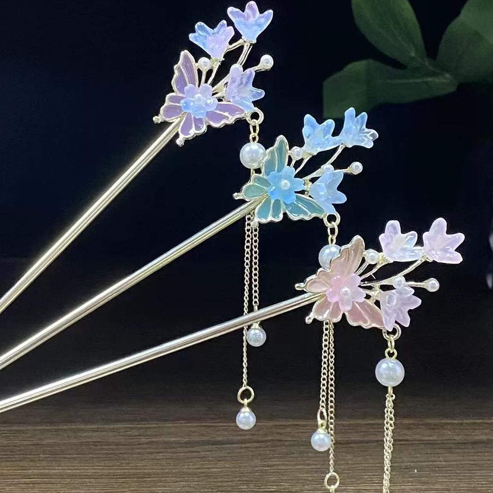 1pc Exquisite Fashion Luxury Chinese Bell Orchid Butterfly Hairpin Vintage Shaking Tassel Hair Clip for Hanfu Qipao Costume