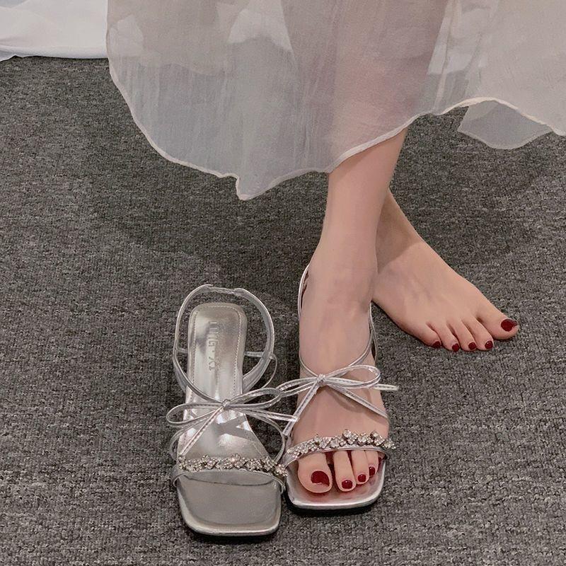 Fairy style thick heel with thick heel sandals 2025 summer new fashion versatile bow French small sandals