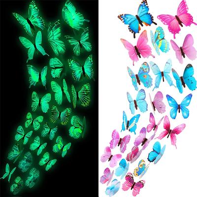 12/36 buc Autocolant de perete 3D fluture luminos Dormitor Living Fereastră Decor tavan Autocolante de perete Acasă DIY Tapet care strălucește în întuneric