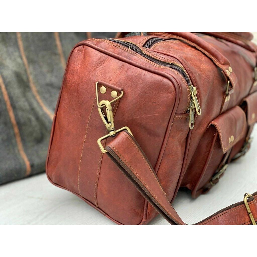 Cow Leather Travel Luggage Duffel Shoulder Weekender Bag For Both Men Women