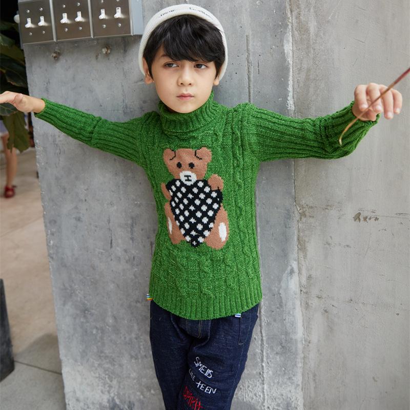 

New Children s Sweater with Fleece Lining, Boys Knitted High Neck Sweater, Girls Base Shirt 110cm зелений