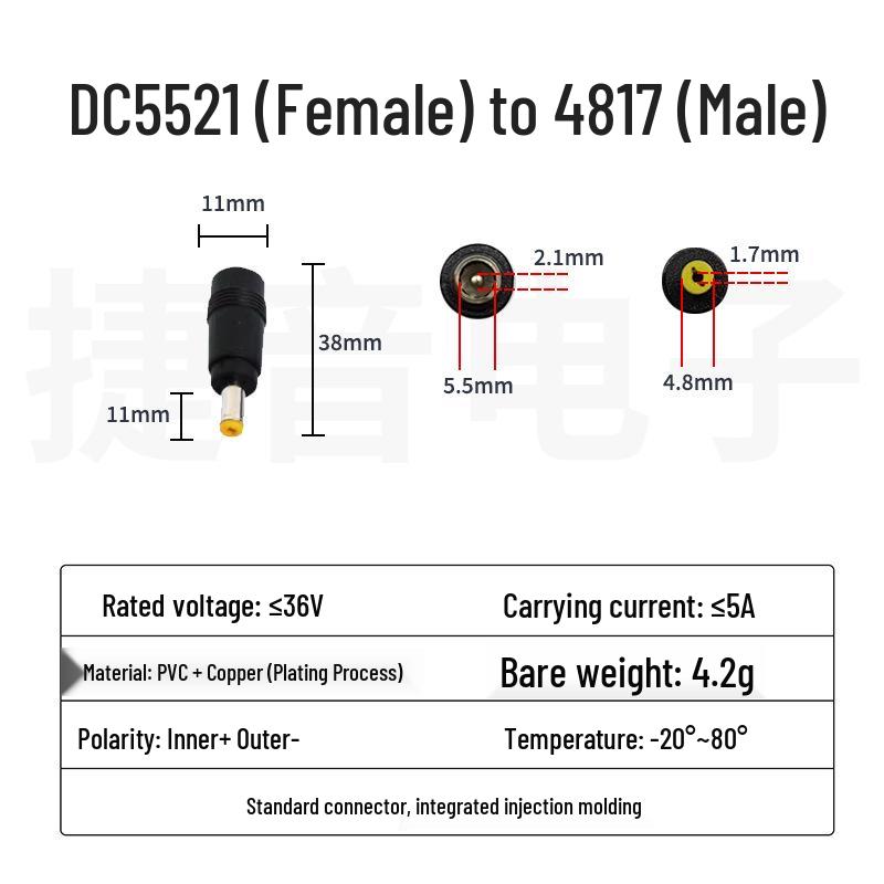 Industrial Power Adapter: DC5521 Female to 4817 Male Elbow Interface Converter
