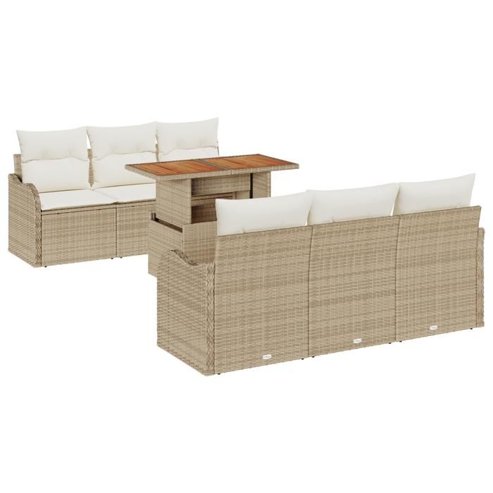 VidaXL Ensemble de canapés de jardin 7 pièces avec coussins beiges en rotin poly acacia 3349406