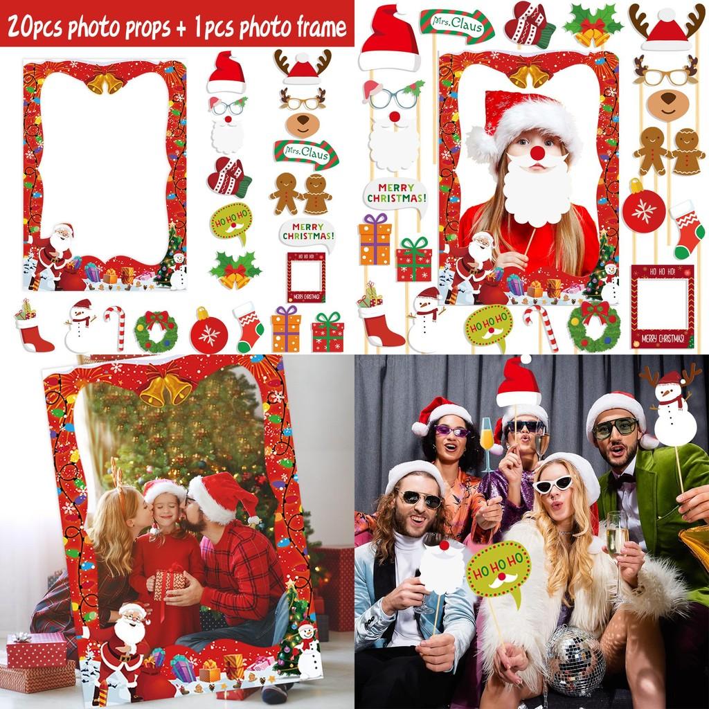 Christmas Themed Photo Props Kit With Paper Frame And Fun Accessories Cartoon