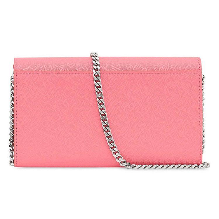 Burberry TB Monogram Leather Chain Wallet, Luxury Pink Silver-Tone Hardware Crossbody Clutch Handbag for Women, Evening Out & Daily Use 8024960