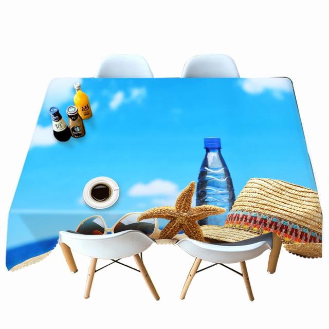 Starfish Seascape Pattern Sunny Beach Tablecloth Thicken Cotton Rectangular Round Table Cloth For Wedding Picnic Party
