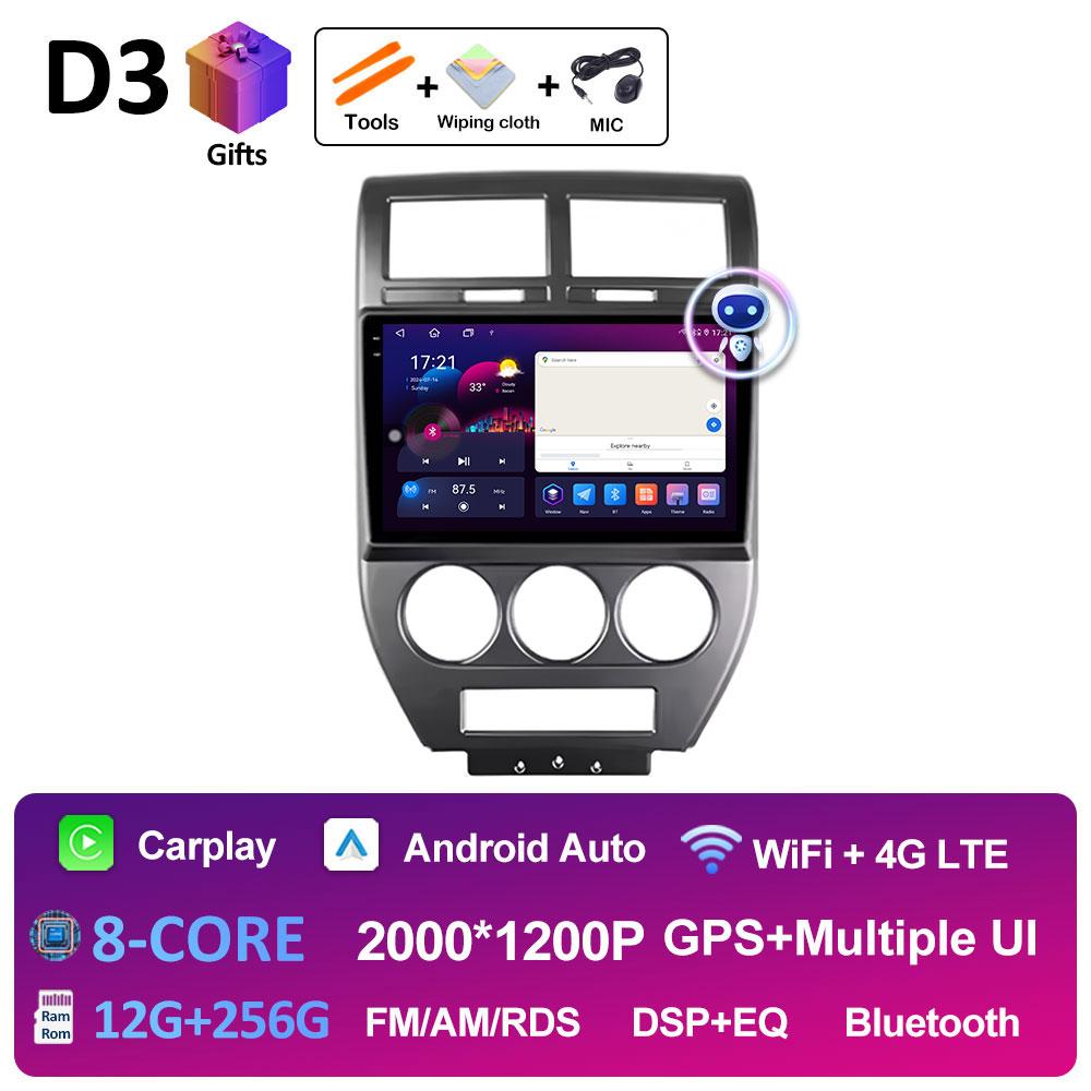 WIFI Android 14 Wireless Carplay For Jeep Compass 1 MK 2006 2007 2008 2009 2010 Car Multimedia Audio Video Player GPS Navigation