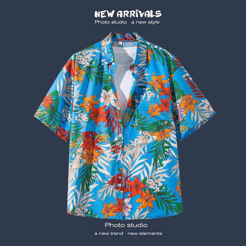Hot-selling Couple Flower Shirt South East Asia Style Hawaiian Beach Wear Loose Casual Jacket Spot