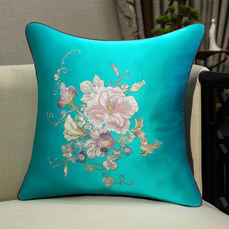 Chinese-style Embroidery Throw Pillow Redwood Sofa Cushion Cover Headboard Flowers Solid Wood Chair Lumbar Support Cushion Cover