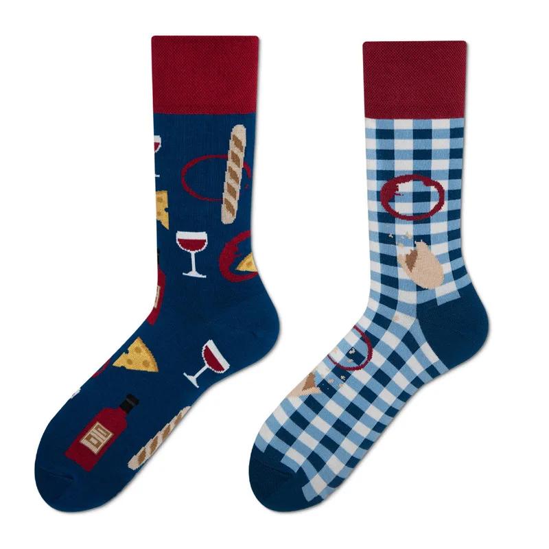 New Creative Couple AB Asymmetric Trendy Socks Fashionable Personalized Trendy Cartoon Jacquard Long Tube Cotton Socks