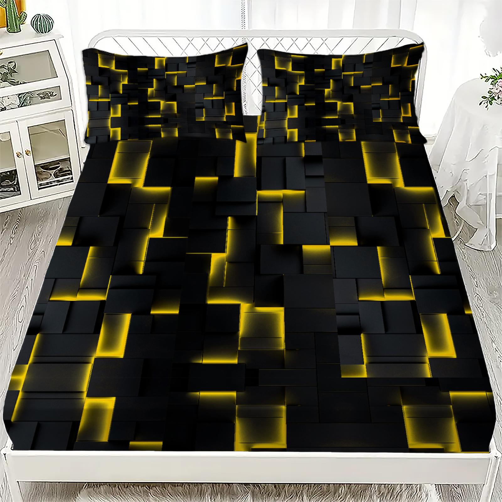 

Neon Red Fitted Sheet 1pc Geometric Cube Plaid 3D Printed 100% Polyester Energy Checkered Flat Sheet Set Gifts For Teen Adult 100x200x25cm