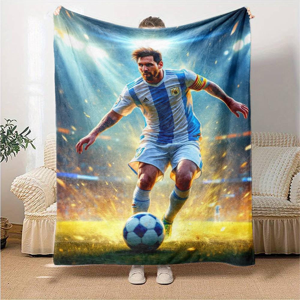 Messi Argentina Football Print Flannel Blanket Soft Warm Throw Blanket Sofa Bed Cover Fan Collectible Home Gift