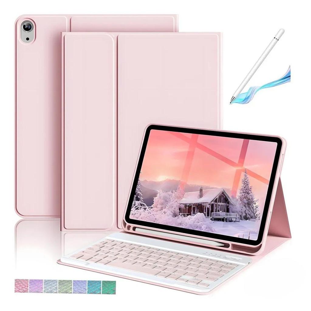 iPadA16 Tablet Case with Colorful Pink Backlit Bluetooth Keyboard for 11-inch