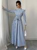 Bohemian gestreiftes Baumwoll-Leinen-Kleid mit Gürtel - Elegante lange Damenmode
