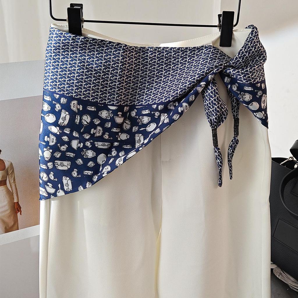 Koreańska damska warstwowa trójkątna jedwabna chusta - modny dodatek do talii na rok 2025 do dżinsów