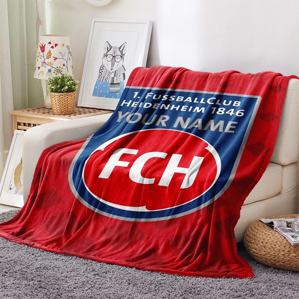 1 Stück FC Heidenheim Wappen Benutzerdefinierter Name Gemustert Flanelldecke Geeignet für Alle Jahreszeiten Für Heimdekoration Wärme Und Komfort Geschenke Feiertagsgeschenk
