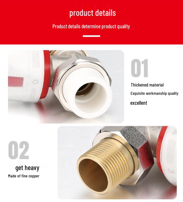 Brass PPR Straight Thermostatic Radiator Angle Valve for Floor Heating
