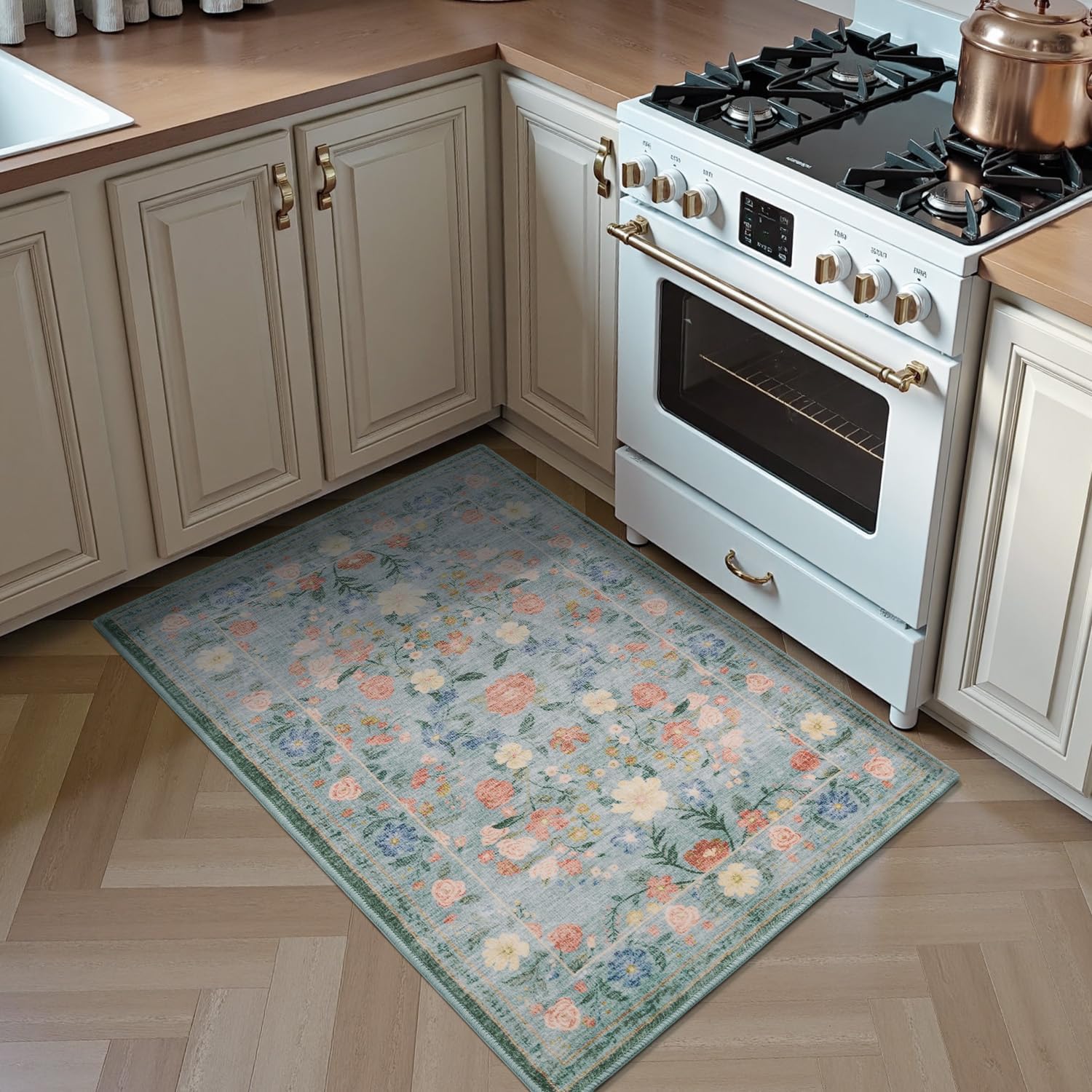 Flower Patterned Carpet for Home Decoration Rectangular Floor Anti Slip Carpet for Kitchen Dining Room Home Decoration Carpet 30x50cm