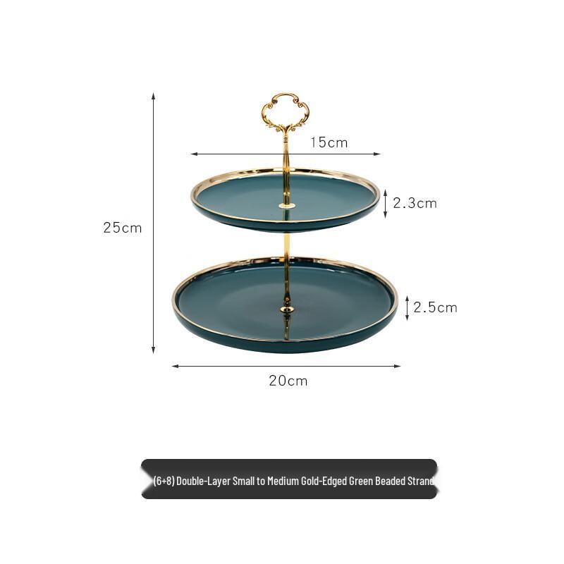 

Green Ceramic Two-Tier Dessert Stand with Gold Rim
