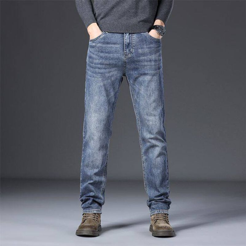 Foreign Trade Surplus Spring and Autumn New Style Gray Retro Jeans for Men, Heavyweight Straight Loose Fit, Stretchy, Cool Casual Long Pants