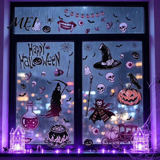 Dark Aesthetic Home Ornaments 9PCS Halloween Static Window Stickers, Gothic Silhouette Decals, Reusable Retro Horror Stickers Waterproof PVC for Glass