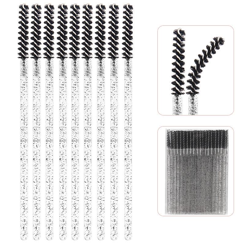 Straight Head Mascara Brush & Eyelash Curler Set - Disposable Spiral Rod with Crystal Eyebrow Comb