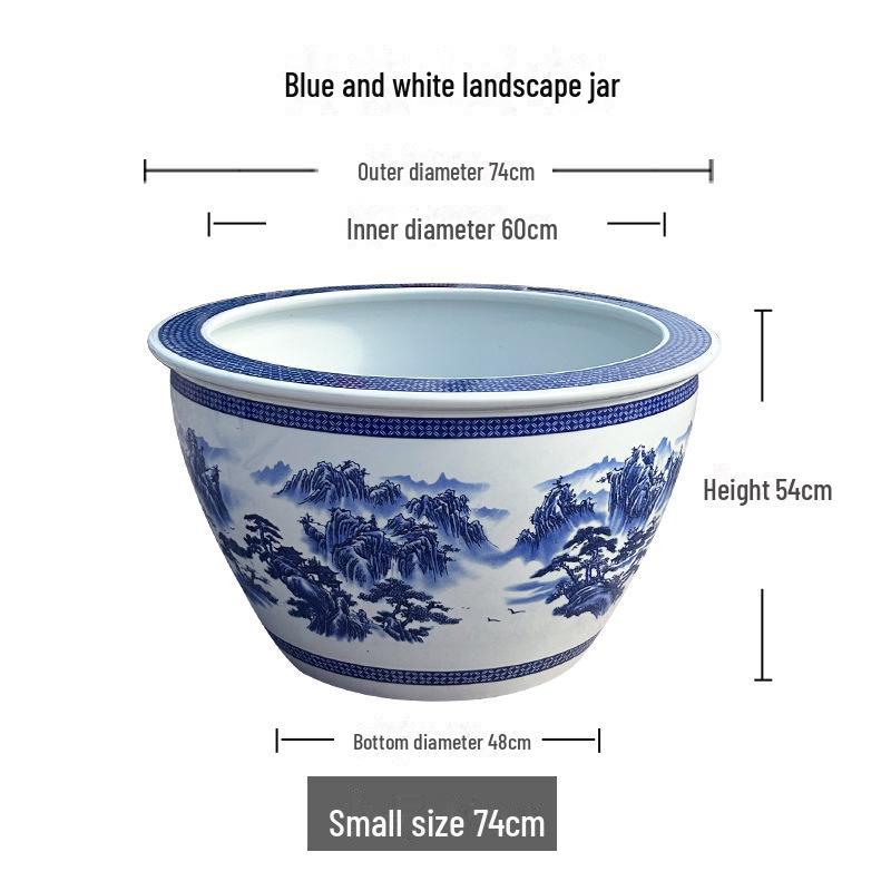 Blue & White Ceramic Large Outdoor Vase for Lotus, Aquatic Plants, or Fish