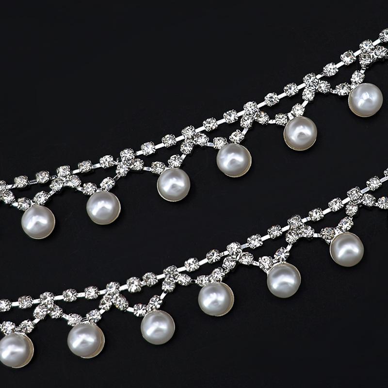 

Жемчужная и бриллиантовая стразовая цепочка для DIY одежды и аксессуаров Copper/Approx. 90CM