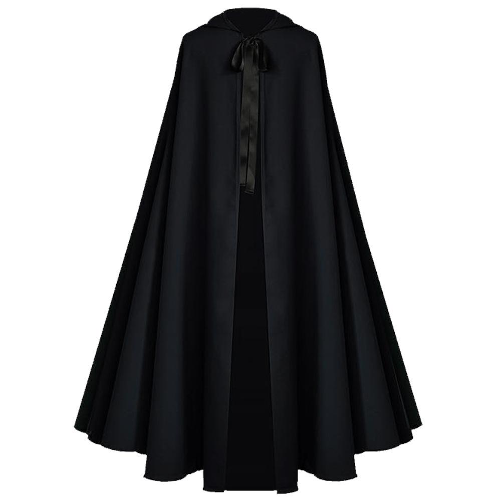 Medieval Grim Reaper Halloween Costume Cloak Cape Adult Cosplay Stage Performance Robe with Hood Gothic Black