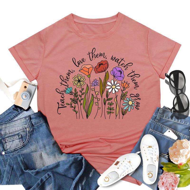 

Круглый вырез с короткими рукавами и принтом вдохновляющий учитель удобные женские повседневные свободные хлопковые футболки с короткими рукавами женские L розовый