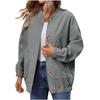 Women's Fashionable Solid Color Long Sleeved Button Jacket With Baseball Stand Up Collar Pocket Casual Jacket