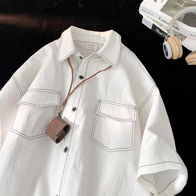 Street Muži Ženy Trend Personalizovaná Krátký Rukáv Letní Košile Pár Volná Ležérní Retro