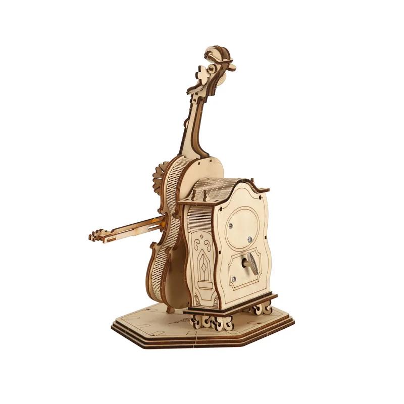 OUZEY Violoncello 3D Wooden Carving Puzzle Scale Model DIY Craft Kit Mechanical Assembly Toy Home Office Decoration Gift