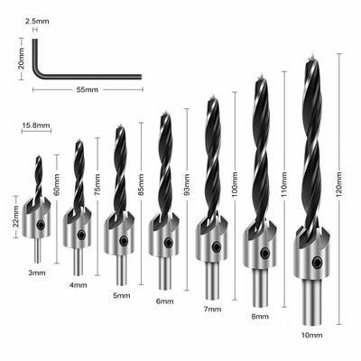 Countersink Drill Bit Set High Speed Steel For Wood Chamfer Boring Woodworking Tool Carpentry Reamer Counterbore Pilot Hole Cut