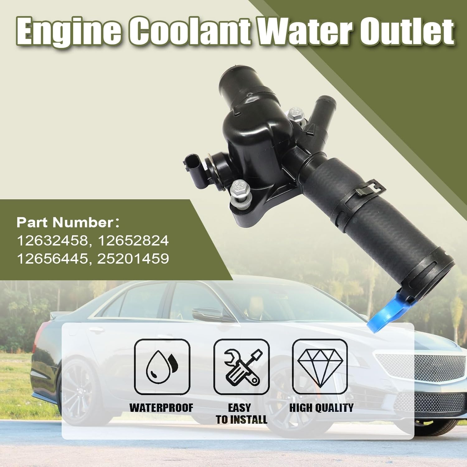 

Priprilod 25201459 Coolant Water Outlet Fit For Cadillac CTS ATS CT6 2013-2019 Fit For Chevrolet Camaro 2.0L 2017-2020 Fit For Chevrolet Colorado